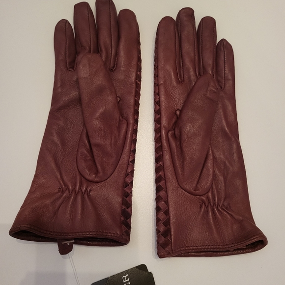 Leather Gloves Danier nwt plum burgundy deep red genuine NEW size XS - Picture 6 of 12